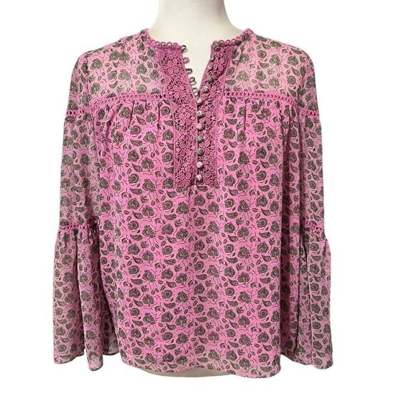 Rebecca Minkoff Paisley XSmall Bell Sleeve Blouse Pink Women’s Floral - Picture 1 of 13